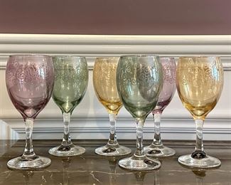 (6) Etched Wine Glasses