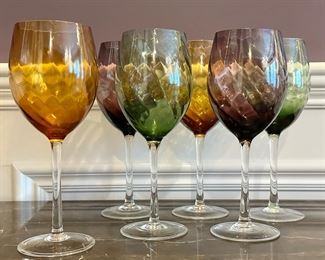 (6) Cristalleria Fumo Wine Glasses (Italy)