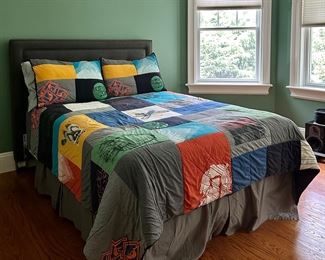 Upholstered Full Bed & Pottery Barn Linens