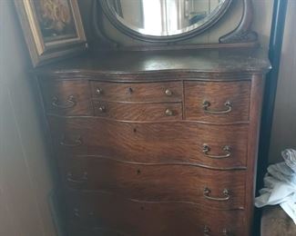 NICE 1900s TIGER OAK TALL CHEST WITH MIRROR