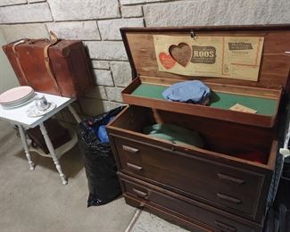 SMALLER CEDAR CHEST-OLD LEATHER LUGGAGE