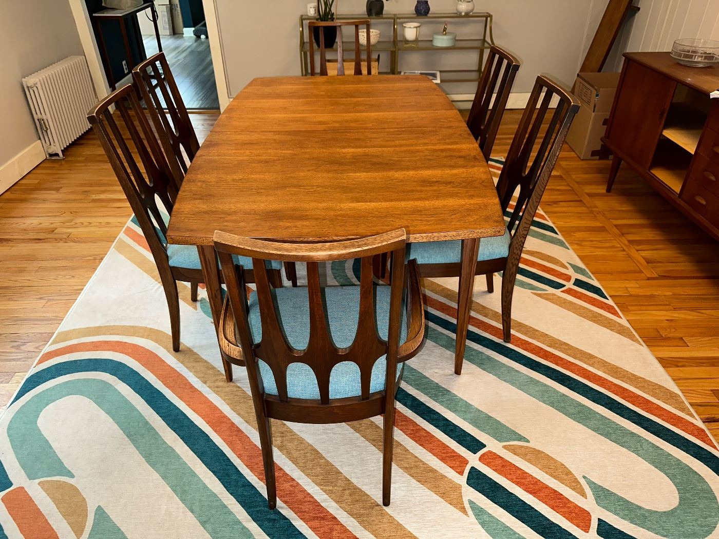 Mid-Century Modern WOW!
Vintage Broyhill Brasilia walnut dining table + 6 chairs