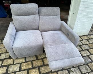 Plush gray 2-seat power reclining sofa with USB ports!