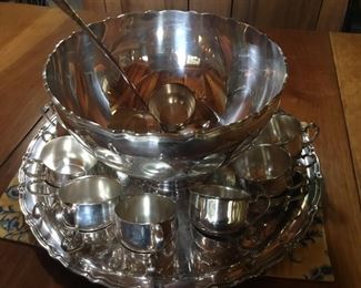 Silver Plate Punch Bowl and 24 Cups