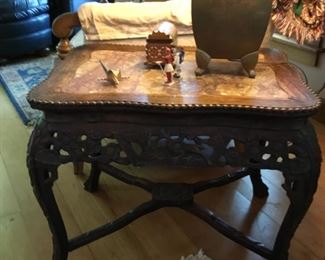 Antique Carved Wood  and Marble Chinese Occasional Table