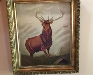 Victorian Deer Oil Painting 