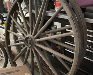 pair of vintage wagon wheels