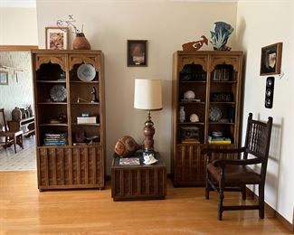 MCM Drexel bookcases and end table