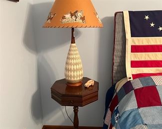 vintage lamp and antique hexagon side table