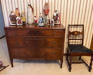 antique wood dresser and chair