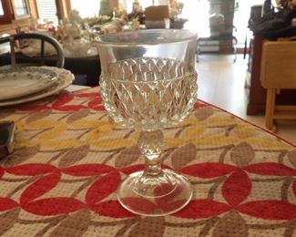 Vintage Indiana glass Diamond point pedestal Wine glasses