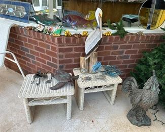 Wicker side tables
Stained glass fish 
Patio accessories 