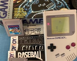 Vintage Gameboy
Comes with original box
Soft carrying case
Tetris Game and instructions 
Additional Games Available at additional cost : Golf; NFL; Super Mario Land and Baseball