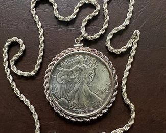 Walking Liberty Coin and Sterling chain