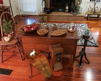 Antique blanket chest
Antique wall telephone
Antique shoe salesman’s stool