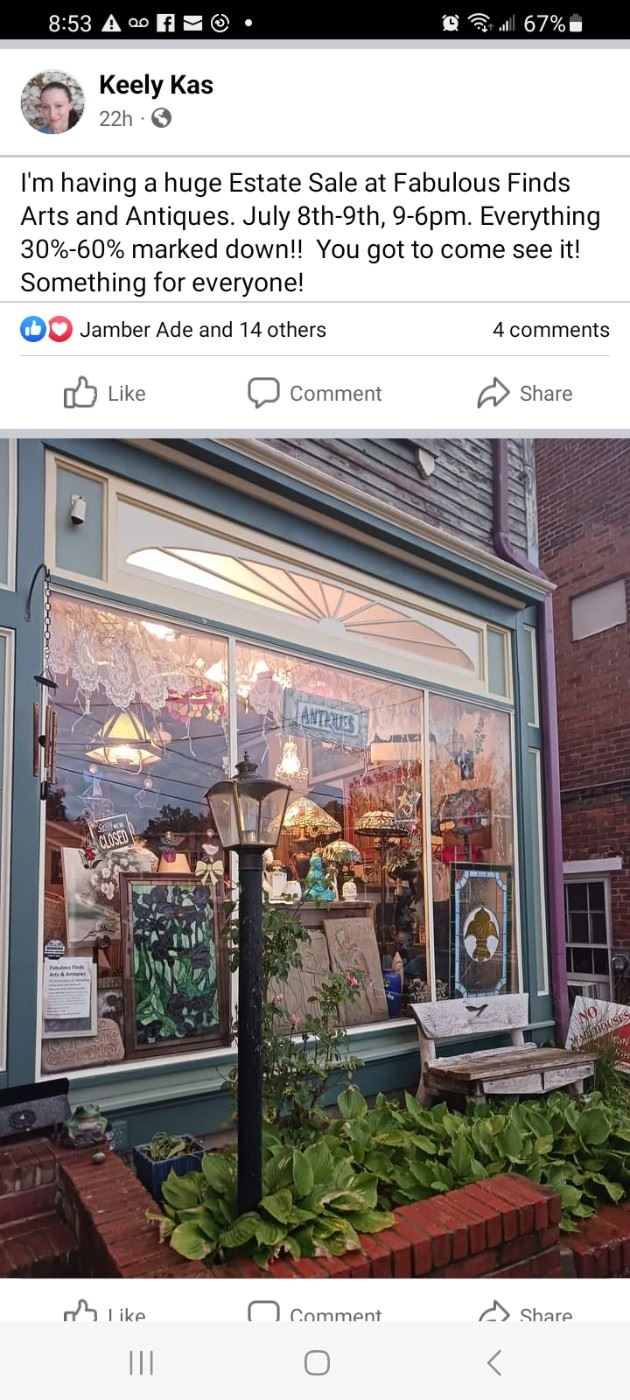 Antique shop estate sale in Belvidere, NJ starts on 7/8/2023