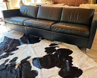 Ethan Allen Black Leather Contemporary Sofa