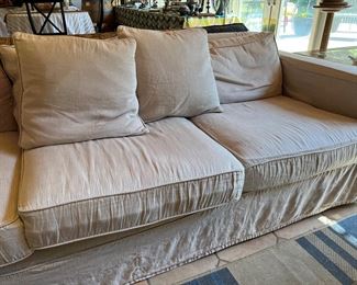 Slip Covered—Ralph Lauren Charcoal Flannel Sofa with Leather Trim