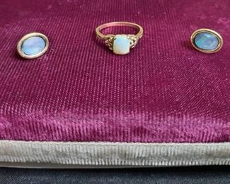 14 K Gold Opal Ring and earrings