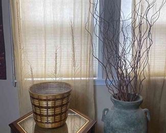 Clay Pot, Wicker Top Table and Wicker Basket