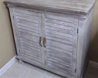 Distressed Cabinet with Louvered Doors
