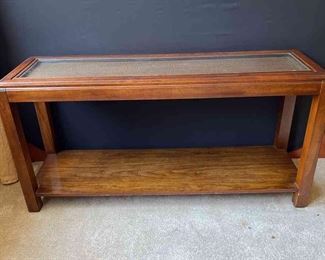 Solid Wood, Glass and Rattan Sofa Table