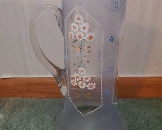 Antique Victorian Lemonade Blown Enameled Pitcher