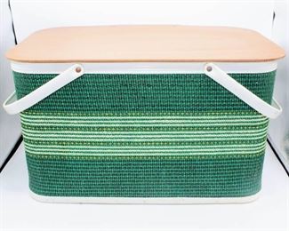 Vintage Picnic Basket Green Woven