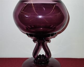 Vintage Viking Glass Amethyst Princess Flowerlite Vase, 1950 Art Glass, candy dish/candle holder, Rose Bowl Vase Flower Frog, mid-century
