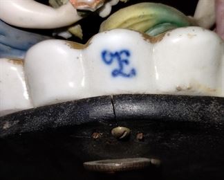 Beautiful vintage Dresden porcelain Sitzendorf wall mirror with cherubs and encrusted flowers