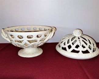 Vintage Wedgwood Cream Queens Ware Open Lattice Orange Bowl with Lid Jasperware - Amazing condition!!