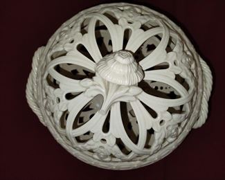 Vintage Wedgwood Cream Queens Ware Open Lattice Orange Bowl with Lid Jasperware - Amazing condition!!