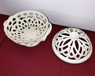 Vintage Wedgwood Cream Queens Ware Open Lattice Orange Bowl with Lid Jasperware - Amazing condition!!