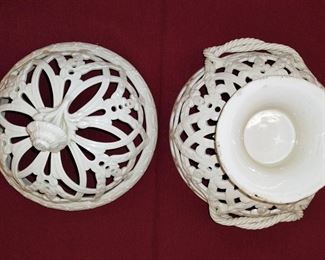 Vintage Wedgwood Cream Queens Ware Open Lattice Orange Bowl with Lid Jasperware - Amazing condition!!