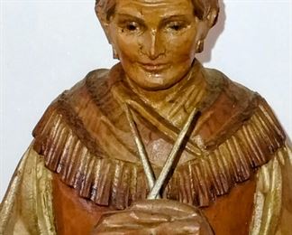 Hand carved black forest figurines. 1950s Amazing condition. Old woman sewing and old man holding pipe. 