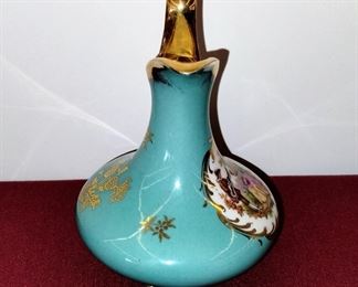 Vintage Limoges Small Blue floral Pitcher with gold etching and handle