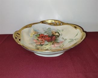 Vintage Bavaria , B.R.C plate floral, gold rim around plate with cabinet handles