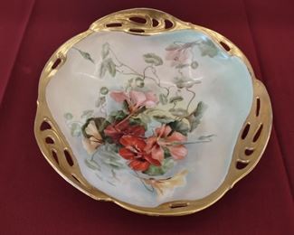 Vintage Bavaria , B.R.C plate floral, gold rim around plate with cabinet handles