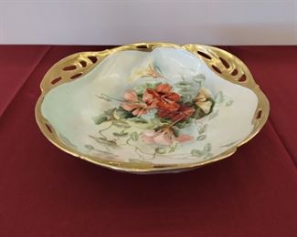 Vintage Bavaria , B.R.C plate floral, gold rim around plate with cabinet handles