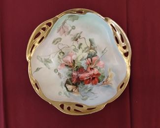 Vintage Bavaria , B.R.C plate floral, gold rim around plate with cabinet handles