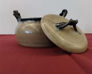 Vintage signed glazed pottery/soup tureen/serving dish with lid. In amazing condition!