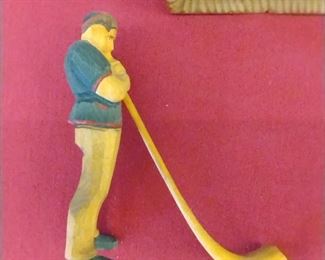 Huggler Wyss Swiss Hand Carved Hand Painted Folk Wood Figurine Horn Player Brienz, Switzerland