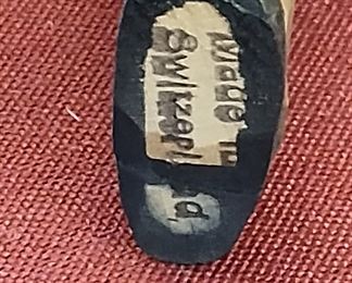 Huggler Wyss Swiss Hand Carved Hand Painted Folk Wood Figurine Horn Player Brienz, Switzerland, and Egyptian themed wood carving 