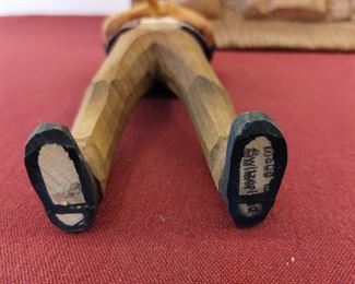 Huggler Wyss Swiss Hand Carved Hand Painted Folk Wood Figurine Horn Player Brienz, Switzerland, and Egyptian themed wood carving 