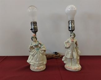 Set of 2 Early 20th Century Victorian French Colonial Man and Woman Table Lamps. Beautiful!!
