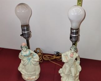 Set of 2 Early 20th Century Victorian French Colonial Man and Woman Table Lamps. Beautiful!!