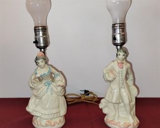 Set of 2 Early 20th Century Victorian French Colonial Man and Woman Table Lamps. Beautiful!!