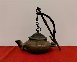 Antique bronze oil lamp. 