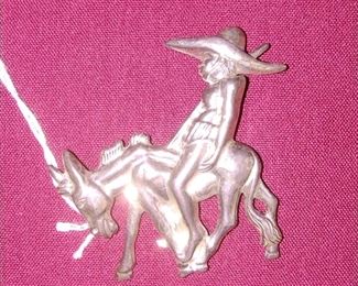 Vintage Sterling silver Mexican man on Camel brooch