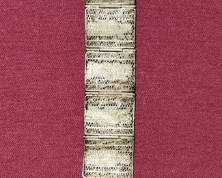 Super Rare antique Chinese Export Wide FILIGREE Panel Bracelet 7" With 8 hand painted Bovine Bone Immortals